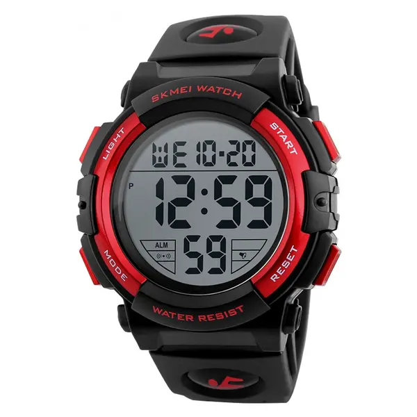 SKMEI 1258 Digital Rugged Design PU Leather Sporty Men's Watch – Dial Color: Black, Strap Color: Red – View 1