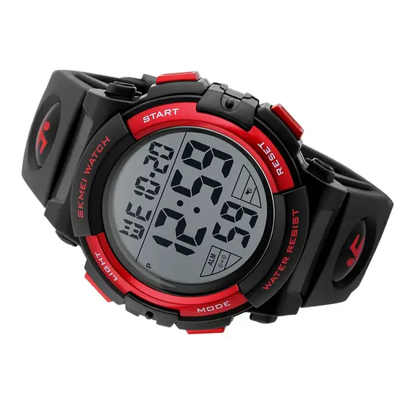 SKMEI 1258 Digital Rugged Design PU Leather Sporty Men's Watch – Dial Color: Black, Strap Color: Red – View 2