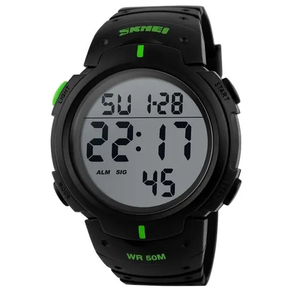 SKMEI 1068 Exclusive Digital Waterproof Sporty Men's Watch – Dial Color: Black, Strap Color: Green  – View 1