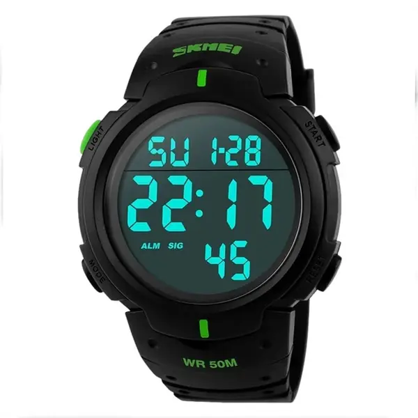 SKMEI 1068 Exclusive Digital Waterproof Sporty Men's Watch – Dial Color: Black, Strap Color: Green  – View 2