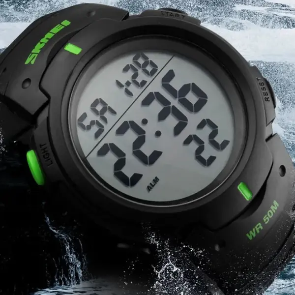 SKMEI 1068 Exclusive Digital Waterproof Sporty Men's Watch – Dial Color: Black, Strap Color: Green  – View 3