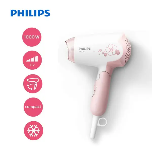 Philips HP8108/00 DryCare Essential Compact For Women's Pink And White Hair Dryer – View 3