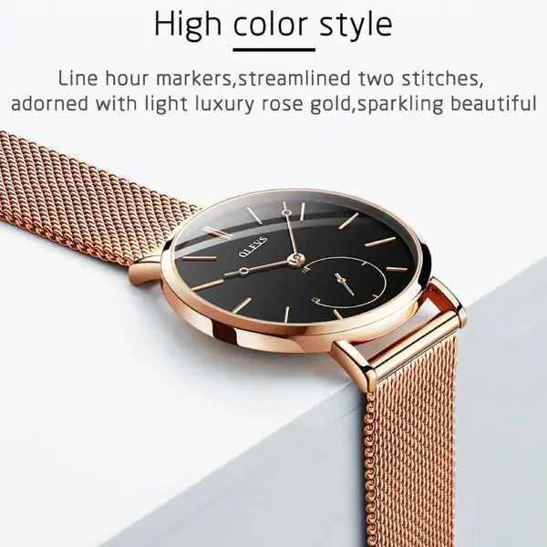 OLEVS 5190 Women Steel Mesh Quartz Luxury Popular Dress Lady Beautiful Watch – Dial Color: Black, Strap Color:  Brown  – View 2