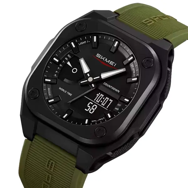 SKMEI 2328 Dual Movement Rubber Strap Sporty Men’s Watch – Dial Color: Black, Strap Color: Green  – View 2