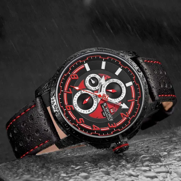 NAVIFORCE NF9142 PU Leather Chronograph Men's Watch – Dial Color: Black, Strap Color: Black – View 4