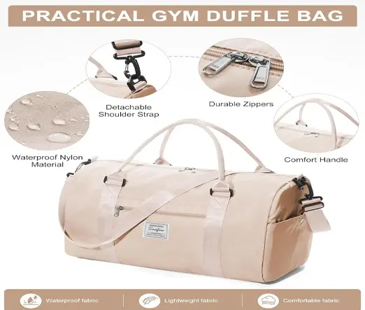 Shoes Compartment and Wet Pocket Waterproof Gym Bag – Color: Pink – View 3