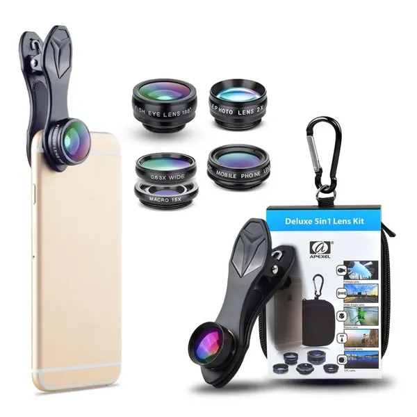 Apexel 5 in 1 HD Macro Lens+2X Telephoto Lens+CPL Mobile Phone Lens KIT  – View 5