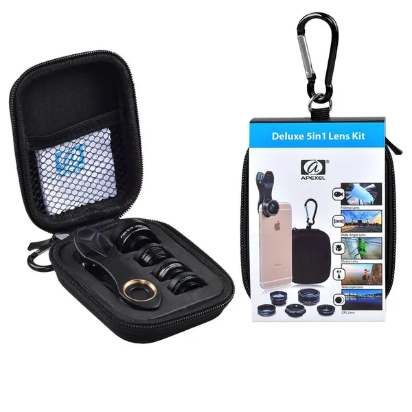 Apexel 5 in 1 HD Macro Lens+2X Telephoto Lens+CPL Mobile Phone Lens KIT  – View 3