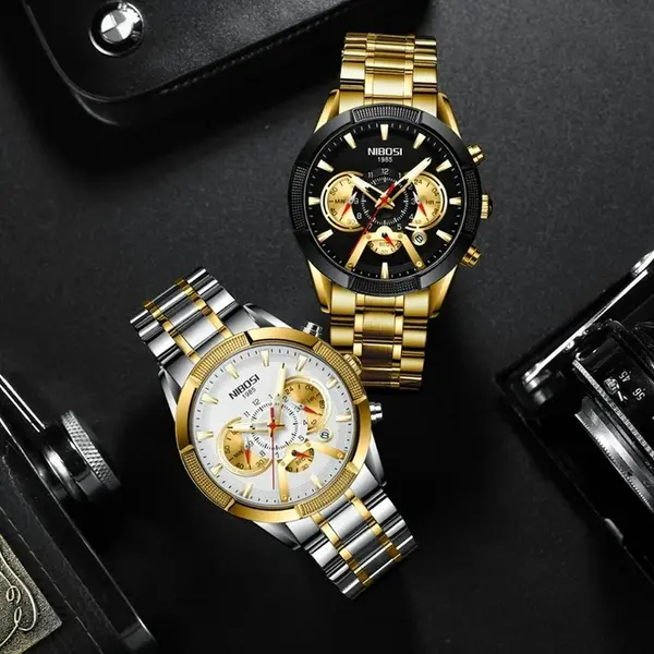 Nibosi 2379 Luxury Stainless Steel Chronograph Men's watch – Dial Color: Gold, Strap Color: Gold  – View 4