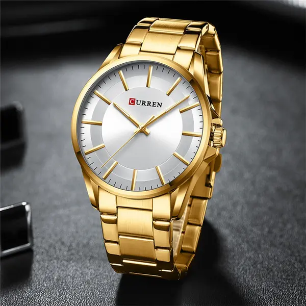 Curren 8429 Luxury Stainless Steel Analog Men's Watch – Dial Color: Silver, Strap Color: Gold – View 3