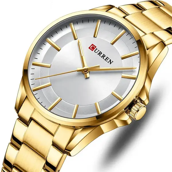 Curren 8429 Luxury Stainless Steel Analog Men's Watch – Dial Color: Silver, Strap Color: Gold – View 2