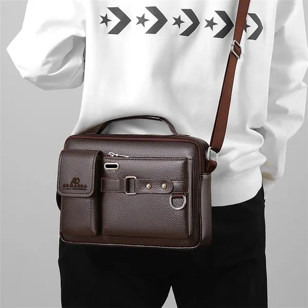 Genuine Leather Detachable Shoulder Strap Laptop Messenger Bag – Color: Brown – View 3