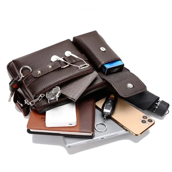 Genuine Leather Detachable Shoulder Strap Laptop Messenger Bag – Color: Brown – View 1