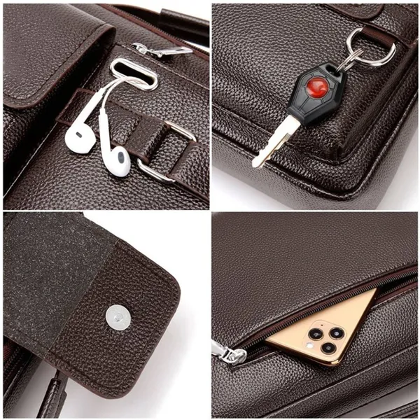 Genuine Leather Detachable Shoulder Strap Laptop Messenger Bag – Color: Brown – View 4