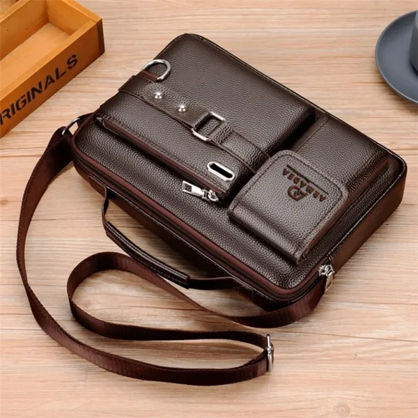 Genuine Leather Detachable Shoulder Strap Laptop Messenger Bag – Color: Brown – View 2