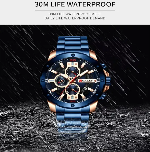Curren 8336 High Quality Stainless Steel Luminous Men's Watch – Dial Color: Blue, Strap Color: Blue – View 3