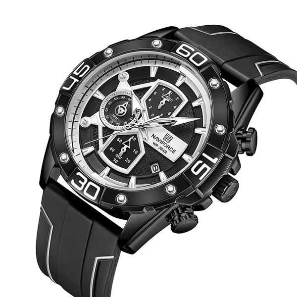 NAVIFORCE NF8018 Leather Casual Multi-function Chronograph Men's Watch – Dial Color: White, Strap Color: Black – View 2