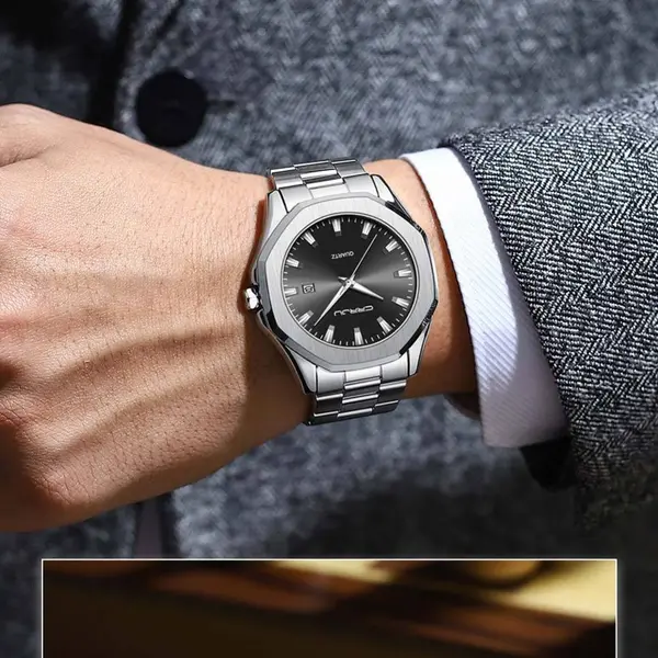 CRRJU 5004 High Quality Stainless Steel Quartz Analog Luxury Fashion Men's Watch – Dial Color: Black, Strap Color: Silver – View 3
