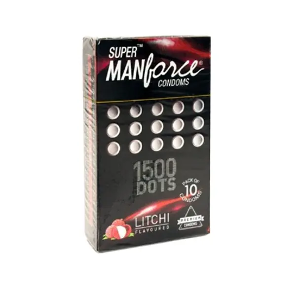 Manforce Super Condoms 1500 Dots Litchi Flavoured (10 Pcs) – View 1