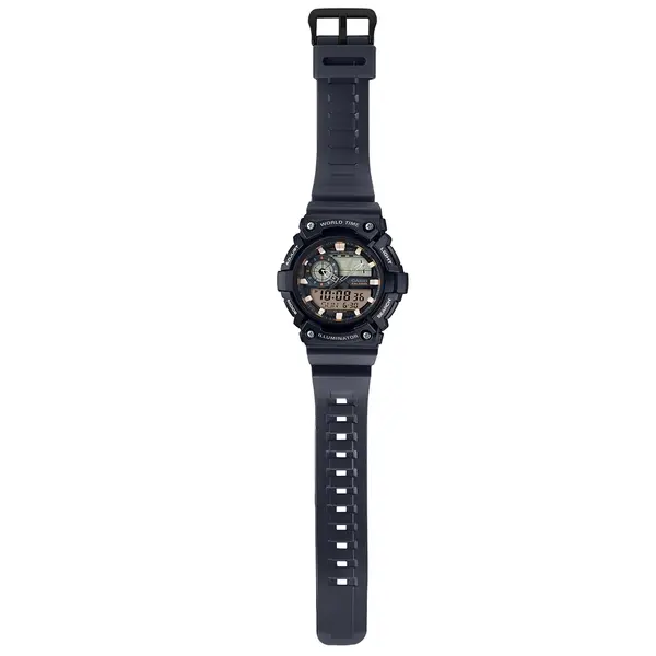 CASIO AEQ-200W-1A2VDF Resin Body Multifunctional Backlit Analog-Digital Men's Wristwatch – Dial Color: Orange, Strap Color: Black – View 4