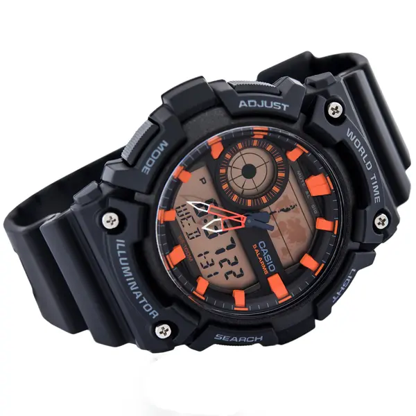 CASIO AEQ-200W-1A2VDF Resin Body Multifunctional Backlit Analog-Digital Men's Wristwatch – Dial Color: Orange, Strap Color: Black – View 2