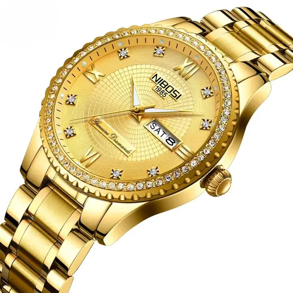 Nibosi 2315 High Quality Stainless Steel Waterproof Women's Watch – Dial Color: Gold, Strap Color: Gold – View 2