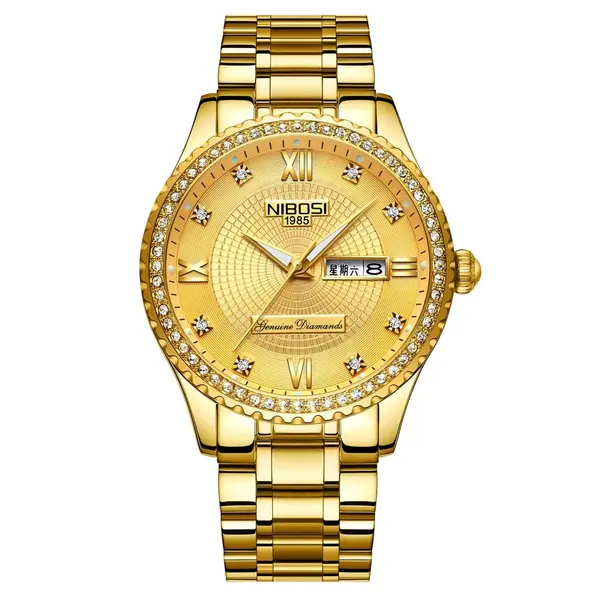 Nibosi 2315 High Quality Stainless Steel Waterproof Women's Watch – Dial Color: Gold, Strap Color: Gold – View 1