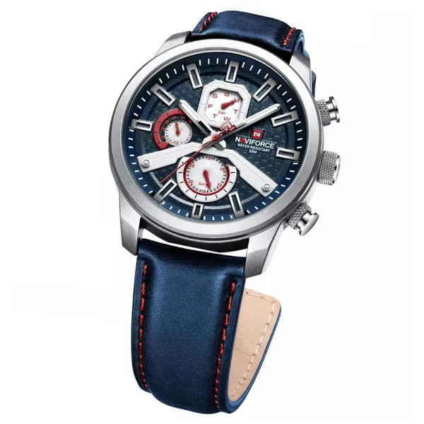 NaviForce NF9211L Chronograph Leather Strap Luminous Men's Watch – Dial Color: Blue, Strap Color: Blue – View 3