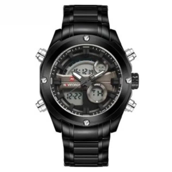 NAVIFORCE NF9088 Stainless Steel Dual Time Men's Watch – Dial Color: Black, Strap Color: Black – View 1