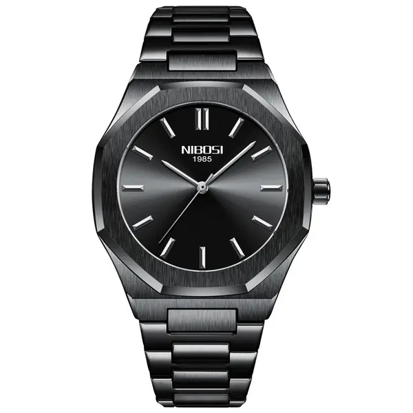 Nibosi 2520 Polygon Waterproof & Stainless Steel Strap Men's Watch – Dial Color: Blue, Strap Color: Silver – View 1