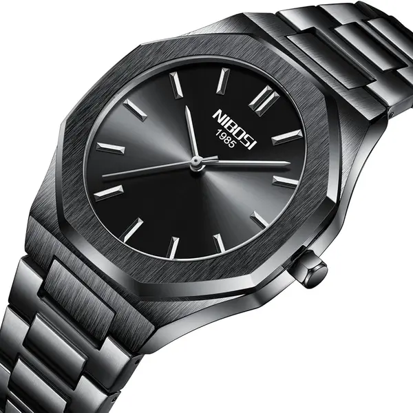 Nibosi 2520 Polygon Waterproof & Stainless Steel Strap Men's Watch – Dial Color: Blue, Strap Color: Silver – View 2