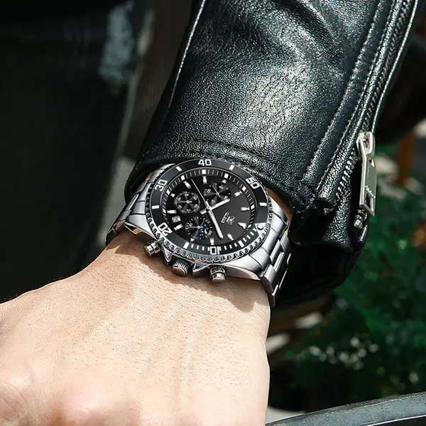 OLEVS 2870 Luxury Whiteshine Luminous Chronograph Analog Wristwatch for Men – Dial Color: Black, Strap Color: White – View 4