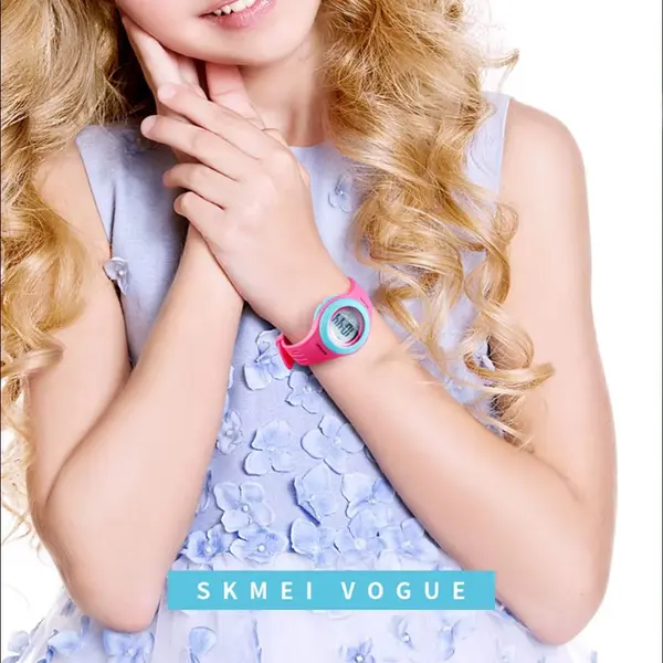 SKMEI 1455 Digital Waterproof Luminous Sporty Kid's Watch – Dial Color: Black, Strap Color: Pink – View 2