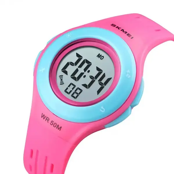 SKMEI 1455 Digital Waterproof Luminous Sporty Kid's Watch – Dial Color: Black, Strap Color: Pink – View 3