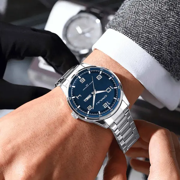 CRRJU 5005 Classic Stainless Steel Multifunctional Analog Quartz Fashion Men's Watch – Dial Color: Blue, Strap Color: Silver – View 3