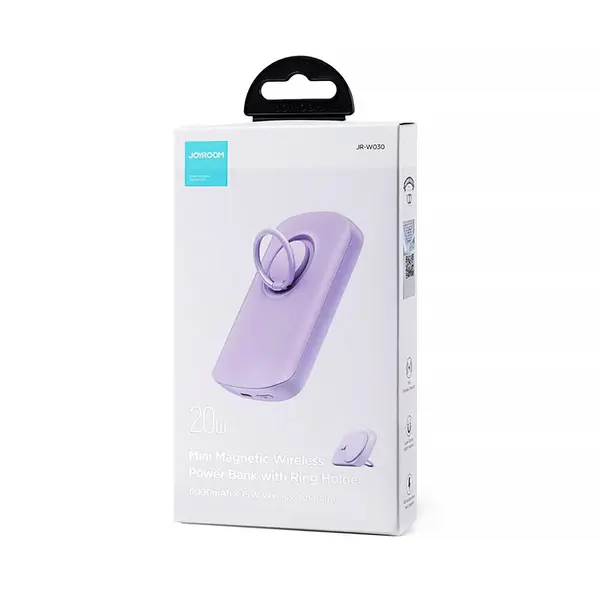 JOYROOM JR-W030 Ring and Stand up to 20W Built-in Super Strong Magnetic Wireless Power Bank – Color: Purple – View 4