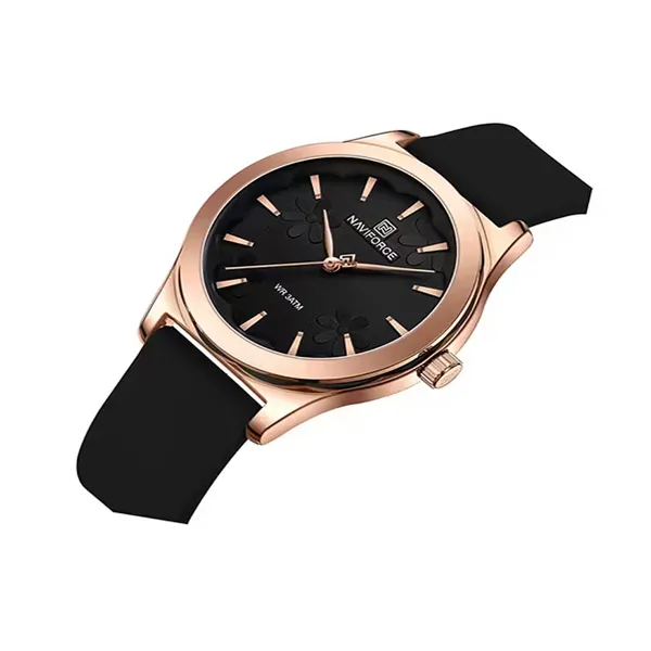 NAVIFORCE 5051 Fashion Women’s Watch 30m Waterproof Silicone Strap Casual Commuter Quartz Ladies Watch – Dial Color: Black, Strap Color: Black – View 2