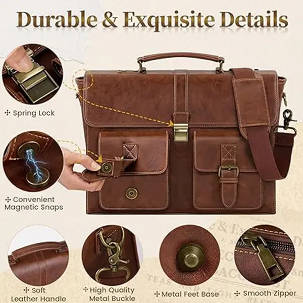 RAINSMORE Mens Messenger Bag 15.6 Inch Waterproof Leather Office Work Bag – Color: Brown – View 2
