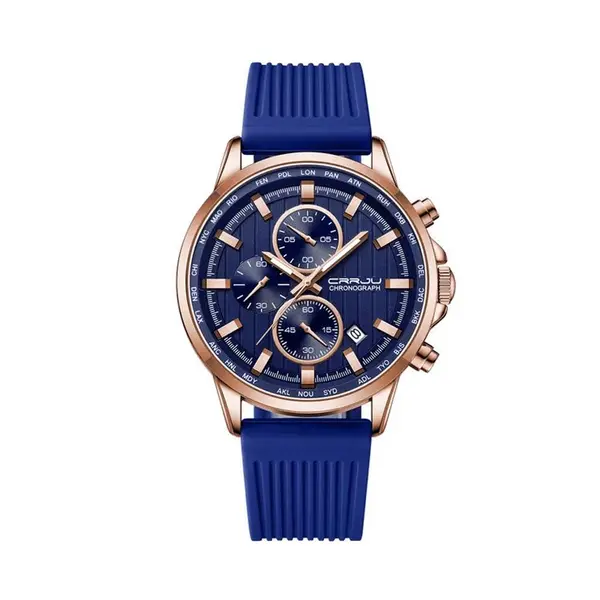 CRRJU 2315 Perfect Silicone Strap Chronometer Quartz Sport Men's Watch – Dial Color: Rose, Strap Color: Blue – View 1