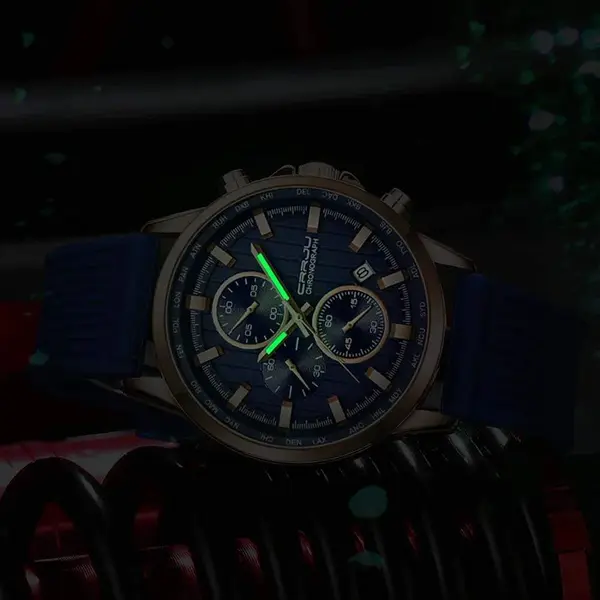 CRRJU 2315 Perfect Silicone Strap Chronometer Quartz Sport Men's Watch – Dial Color: Rose, Strap Color: Blue – View 3