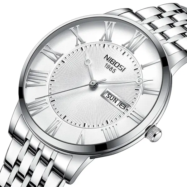  Nibosi 2527 Classic Stainless Steel Analog Fashion Men's Watch – Dial Color: Silver, Strap Color: Silver – View 2