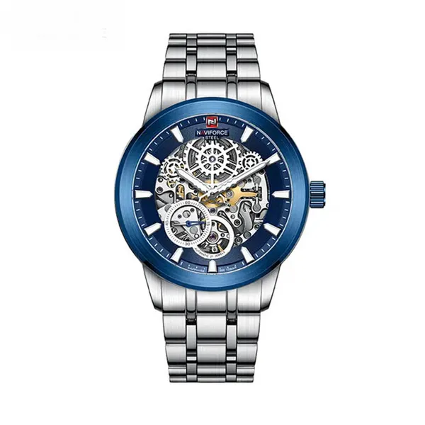 Naviforce NFS1002 Automatic Mechanical Stainless Steel Men's Watch – Dial Color: Blue, Strap Color: Silver – View 1