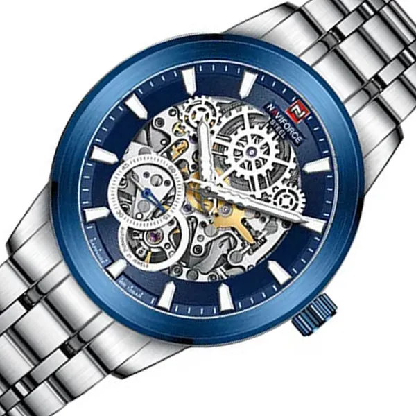 Naviforce NFS1002 Automatic Mechanical Stainless Steel Men's Watch – Dial Color: Blue, Strap Color: Silver – View 2