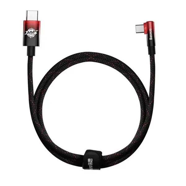 Baseus 100W Type-C to Type-C 1m Nylon Braided Elbow Charging Cable – Color: Red – View 1