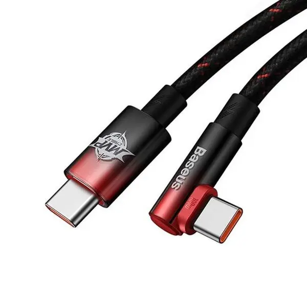 Baseus 100W Type-C to Type-C 1m Nylon Braided Elbow Charging Cable – Color: Red – View 2