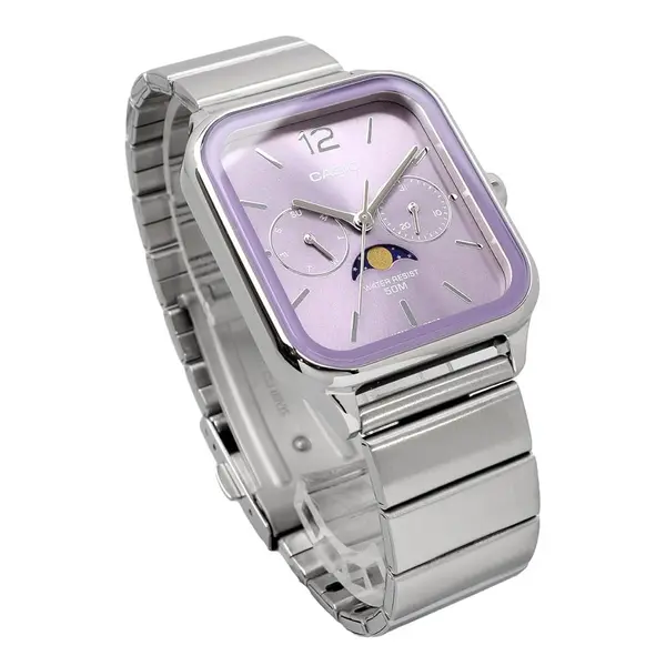 CASIO MTP-M305D-1AVDF Moon Chaser Silver Stainless Steel Chain Unisex Analog Watch – Dial Color: Purple, Strap Color: Silver – View 3
