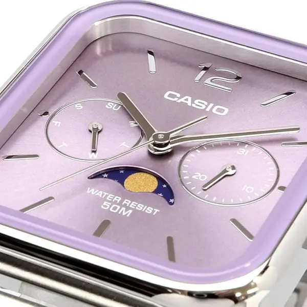 CASIO MTP-M305D-1AVDF Moon Chaser Silver Stainless Steel Chain Unisex Analog Watch – Dial Color: Purple, Strap Color: Silver – View 2