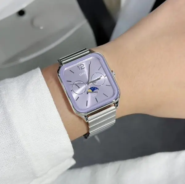 CASIO MTP-M305D-1AVDF Moon Chaser Silver Stainless Steel Chain Unisex Analog Watch – Dial Color: Purple, Strap Color: Silver – View 5