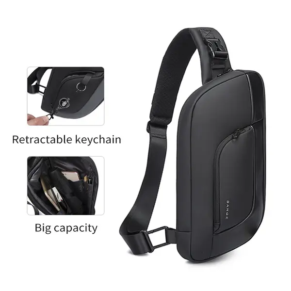 Bange BG-7312 Men Microfiber Leather Crossbody Chest Bag – Color: Black – View 3