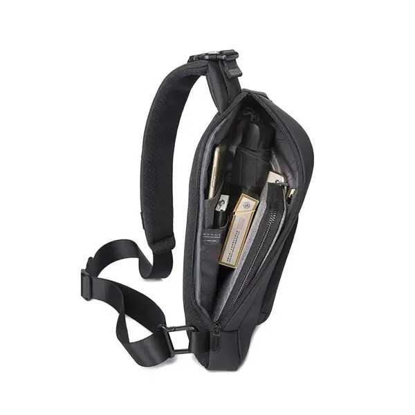Bange BG-7312 Men Microfiber Leather Crossbody Chest Bag – Color: Black – View 2